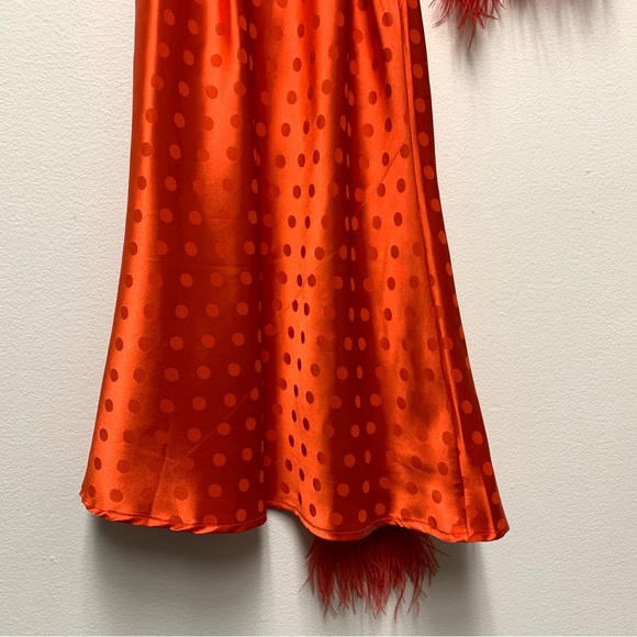 Vici Margaux Satin Feather Trim Midi Dress XS One Shoulder Holiday Christmas Red - Picture 13 of 16